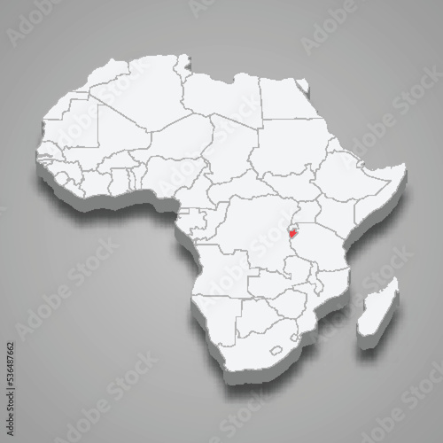 Burundi country location within Africa. 3d map