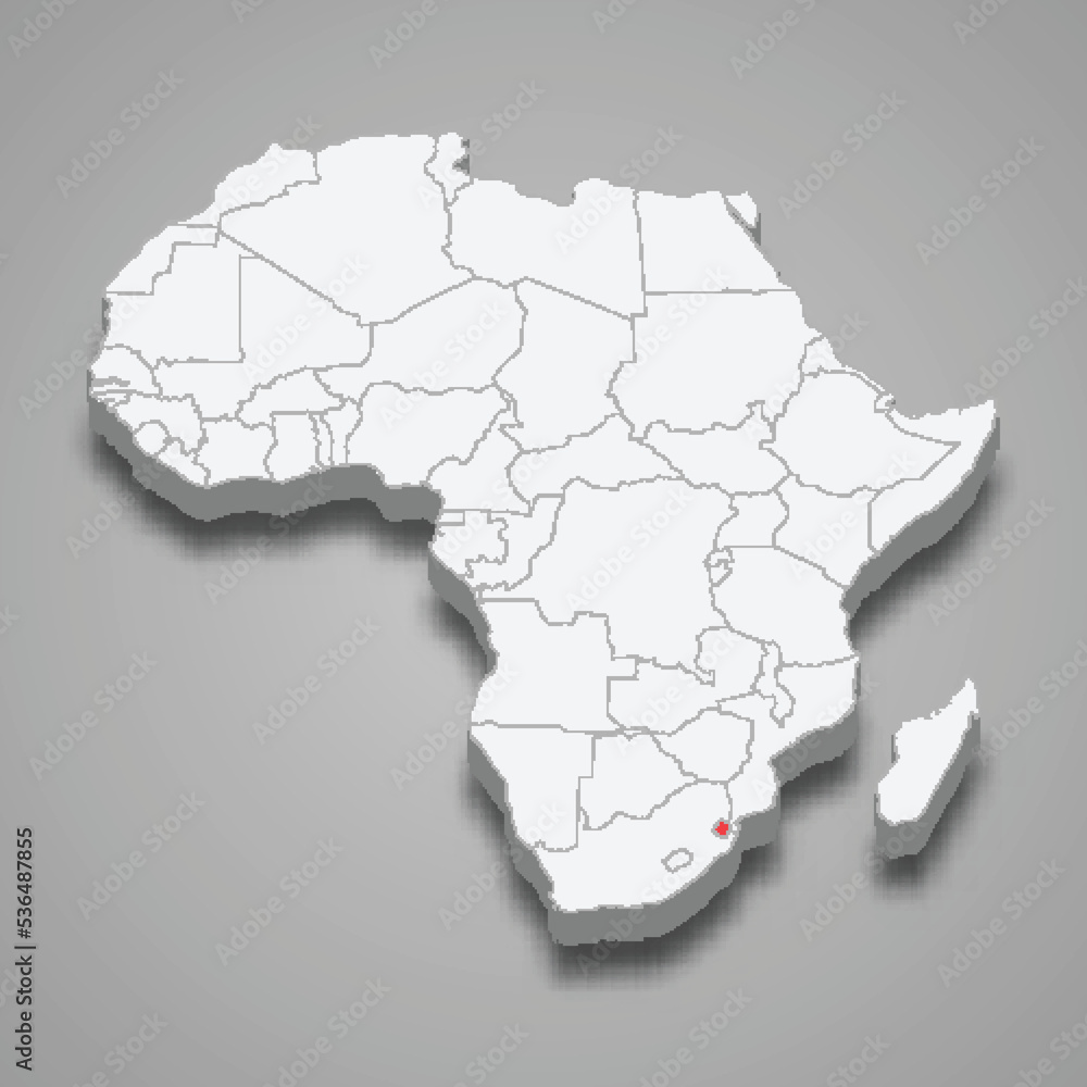 Eswatini country location within Africa. 3d map