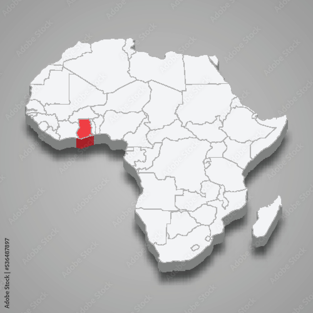 Ghana country location within Africa. 3d map