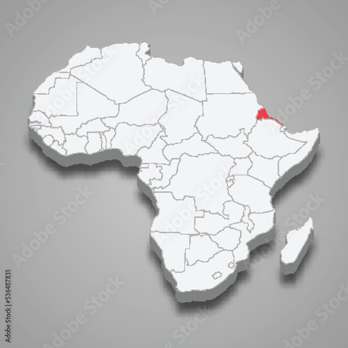 Eritrea country location within Africa. 3d map