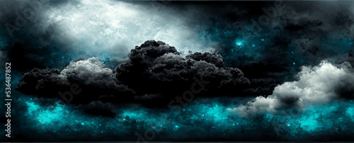 black blue night sky with clouds, dark teal skies, background, banner.