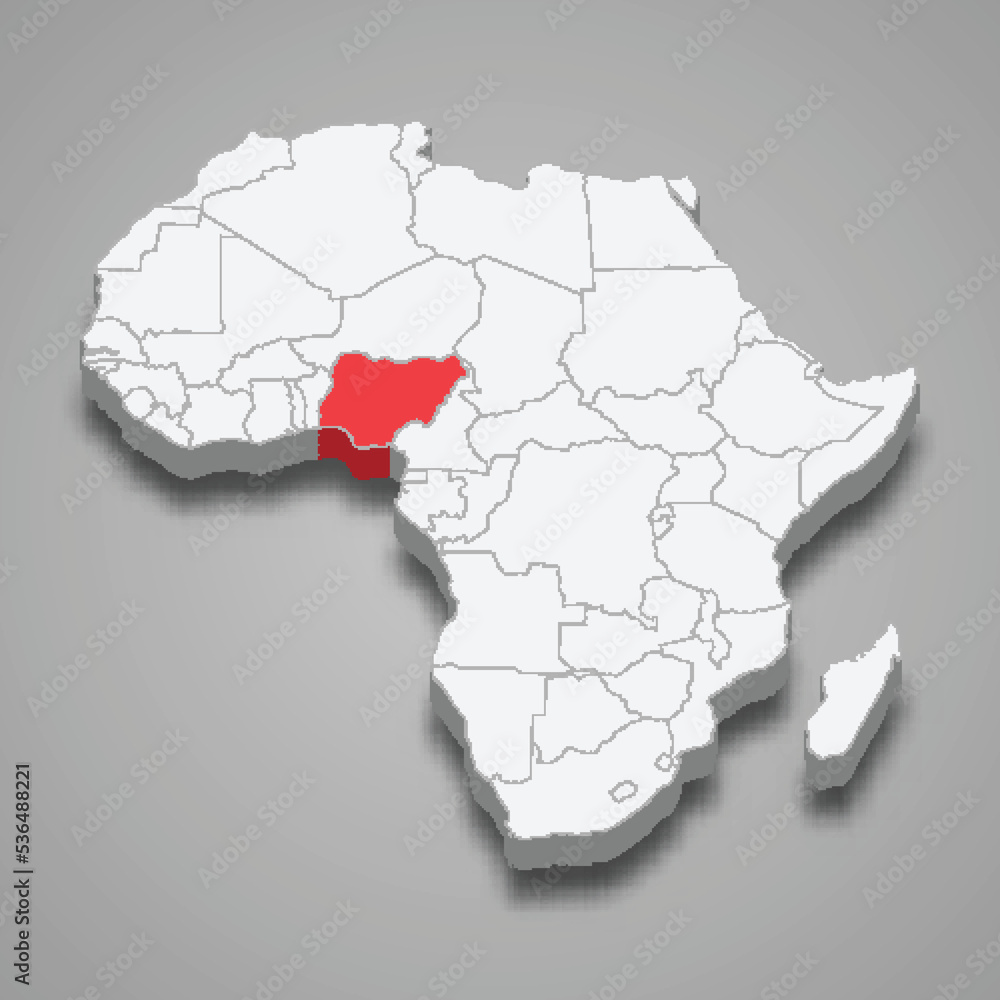  country location within Africa. 3d map Nigeria