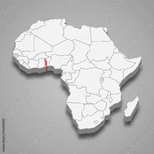  country location within Africa. 3d map Togo