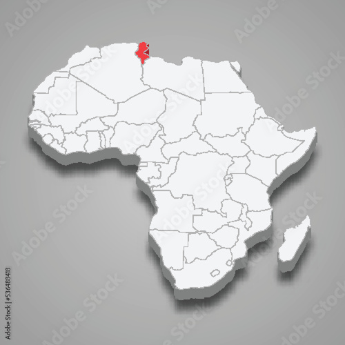  country location within Africa. 3d map Tunisia