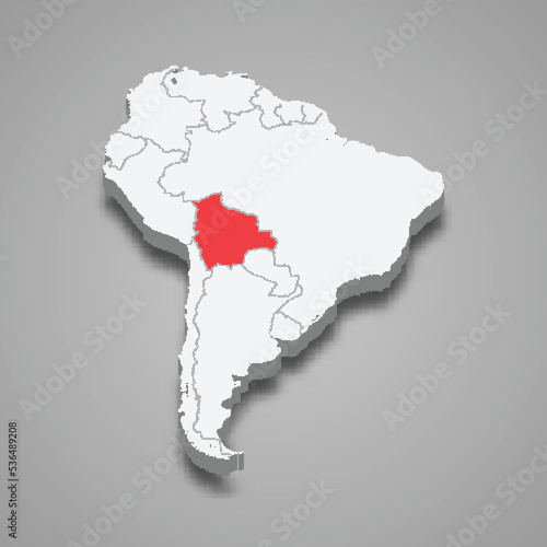 Bolivia country location within South America. 3d map