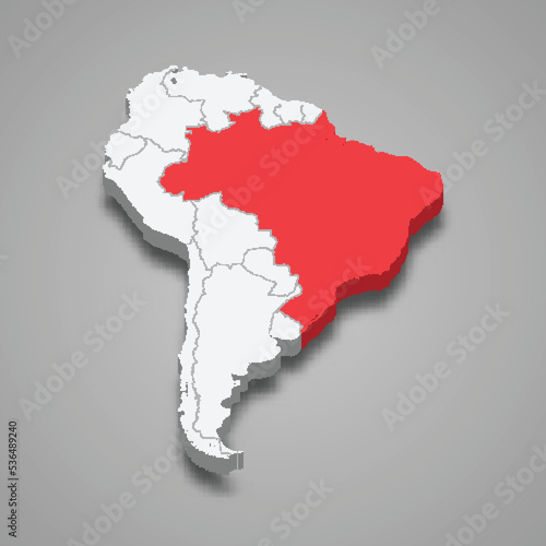 Brazil country location within South America. 3d map