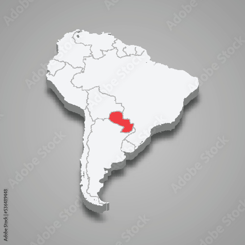Paraguay country location within South America. 3d map