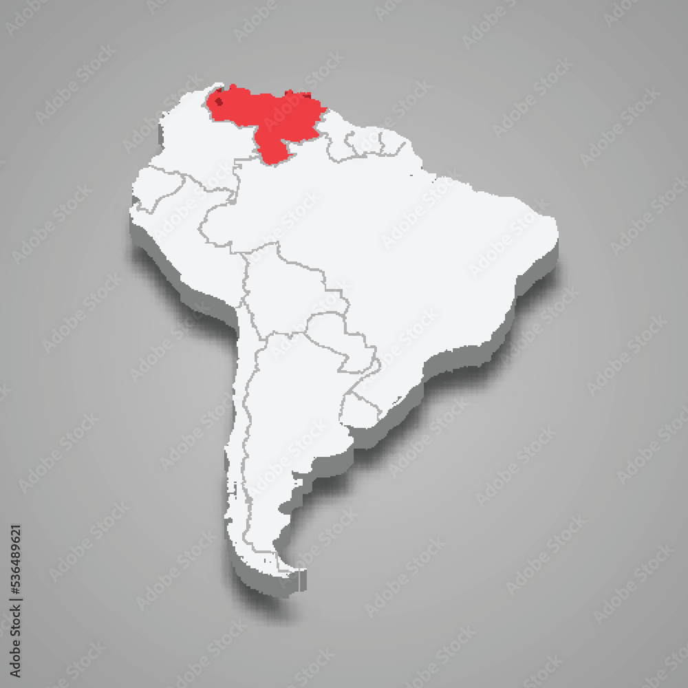 Venezuela country location within South America. 3d map
