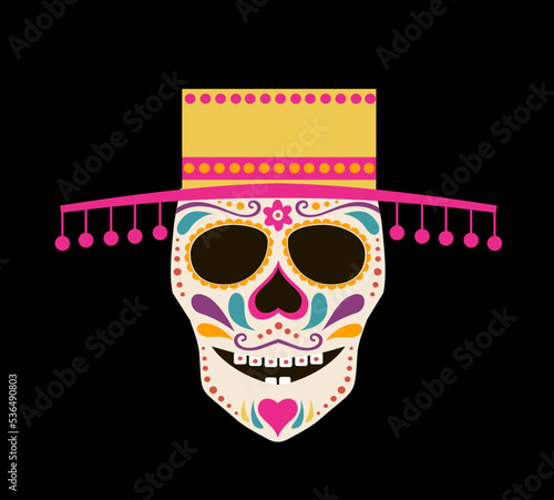 Skull of floral shapes. Global colors. Dia de Muertos. Day of The Dead. Tattoo Skull Ornat. Tribal tattoo design. T-shirt design. Hand painted vector illustration photo