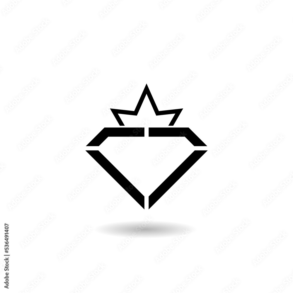 Diamond with crown logo icon with shadow Diamond with crown logo icon with shadow