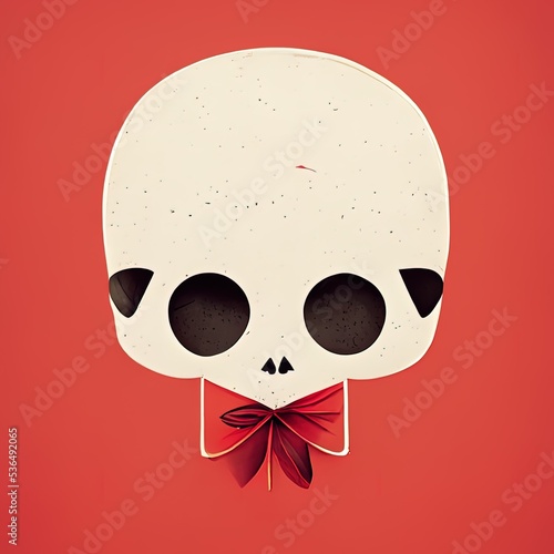 Cute Skull with Red Bow Cockarde -- Minimalist Illustration - Digital Art, 3D Render, Concept Art photo