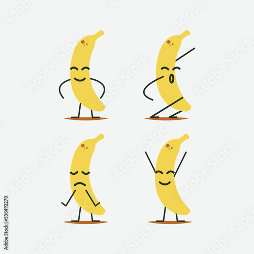 Banana. Cute fruit vector character set isolated on white