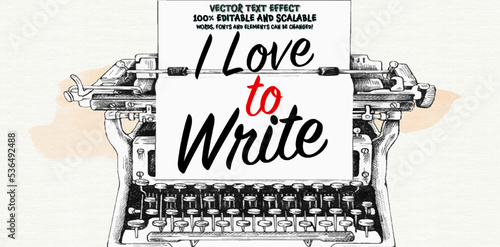 Handwritten I Love to Write text, editable text effect template on writing machine background. editable writer and novel text style ready to use for posts, banners, announcements, invitation, branding