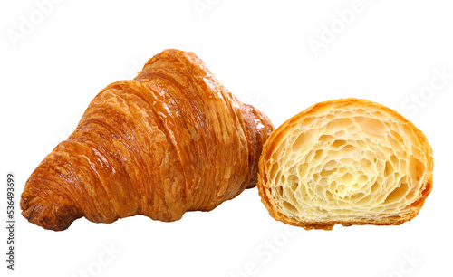 Fresh tasty croissants on transparency background. French pastry.