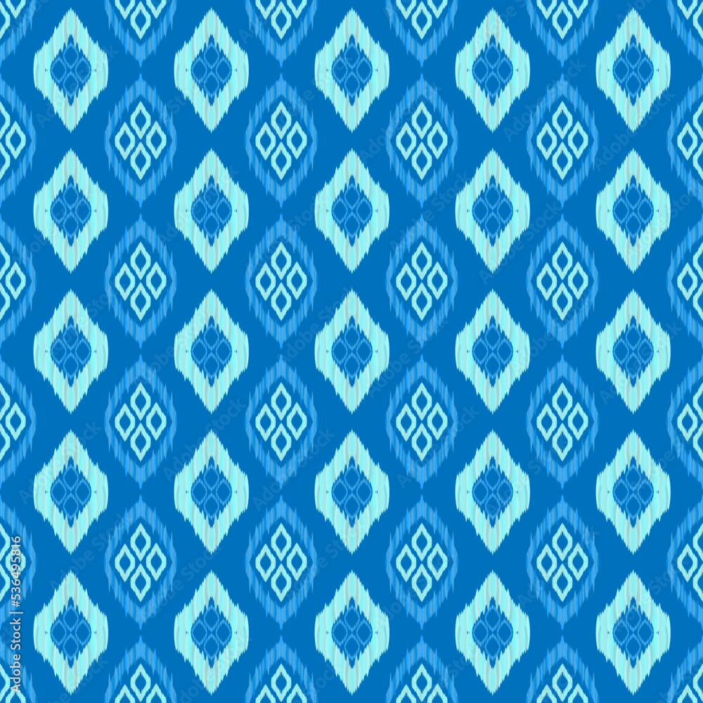 Ikat seamless pattern blue gradation color background. African mayan ethnic diamond shape line fabric seamless patterns. Design for textile, wallpaper, clothing, backdrop. Vector retro vintage style. Ikat seamless pattern blue gradation color background. African mayan ethnic diamond shape line fabric seamless patterns. Design for textile, wallpaper, clothing, backdrop. Vector retro vintage style.