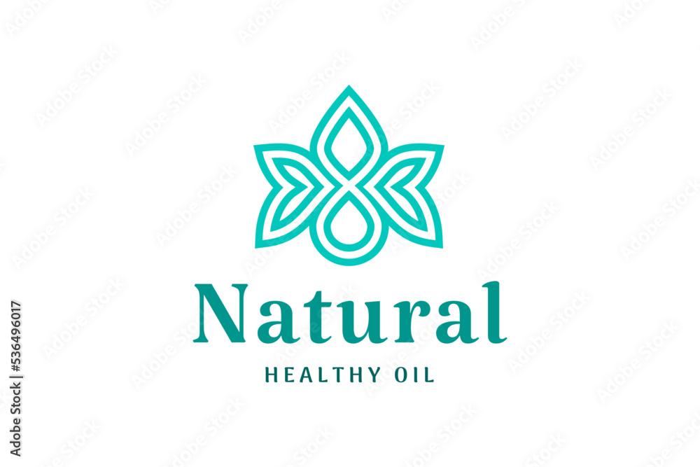 Natural beauty logo with droplet and leaf shape Natural beauty logo with droplet and leaf shape