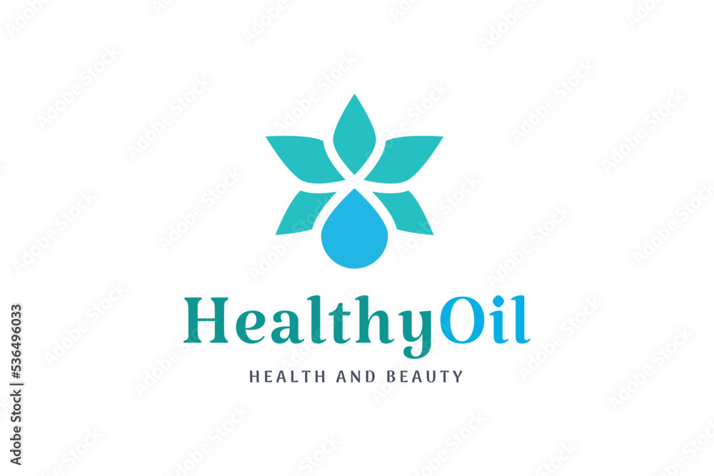 Simple beauty logo with leaf shape and oil or water droplet Simple beauty logo with leaf shape and oil or water droplet