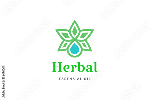 Minimalist Herbal logo with leaf and oil droplet shape