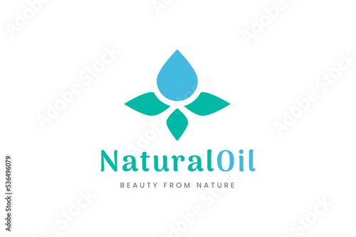 Beauty logo with oil droplet and leaf shape