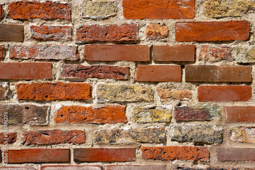 Old weathered red brick wall background
