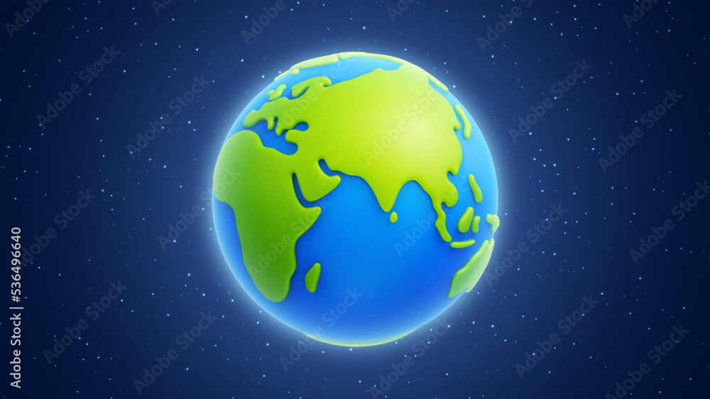 Fototapeta premium Cartoon planet Earth on space stars background. International Mother Earth Day banner or poster. Happy Earth Day conceptual vector background