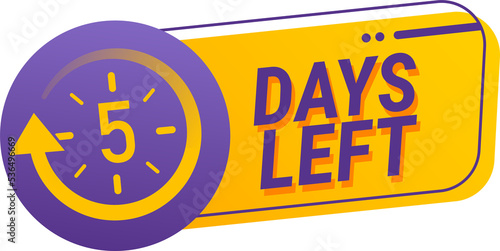 5 days left countdown png illustration template. Countdown days sign to event in yellow and purple color.