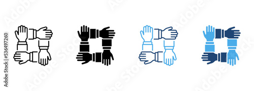 Collaboration Group Team Job Linear Pictogram. Company Participation Line Icon. Teamwork Alliance Partnership Help Together Hand Outline Icon. Editable Stroke. Isolated Vector Illustration