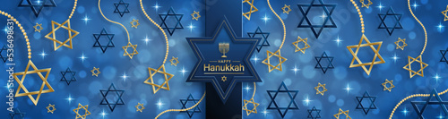 Happy Hanukkah card with nice and creative symbols on color background for Hanukkah Jewish holiday