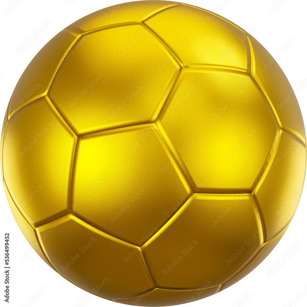 Golden soccer ball or football with leather texture . Isolated