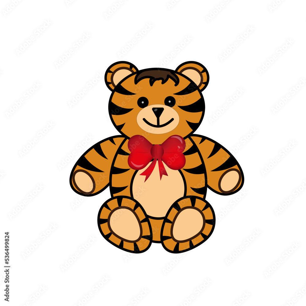 Fototapeta premium Cute tiger on white background. Wild african animal. Print for wallpaper with symbol of 2022 year.