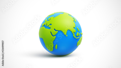 Cartoon planet Earth on white background. Planet Earth day or Environment day concept. Realistic 3d vector illustration