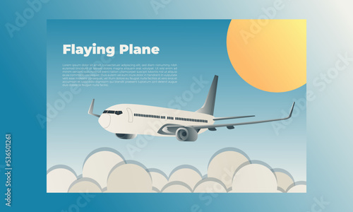flying plane and clouds above earth. Landing page template