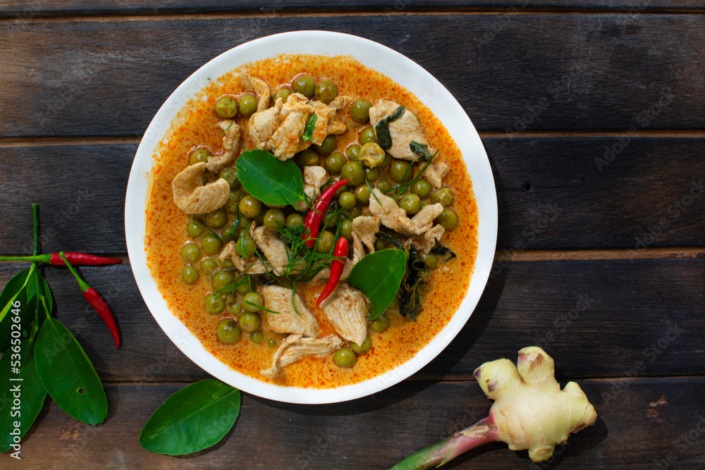 Pork Panang Curry in a Plate Spicy Thai food, Side dishes, spices, ingredients for cooking Pork Panang Curry in a Plate Spicy Thai food, Side dishes, spices, ingredients for cooking