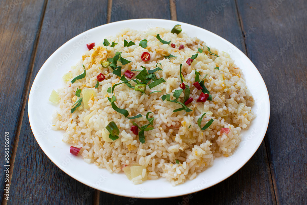 fried rice in a plate isolated on white background fried rice in a plate isolated on white background