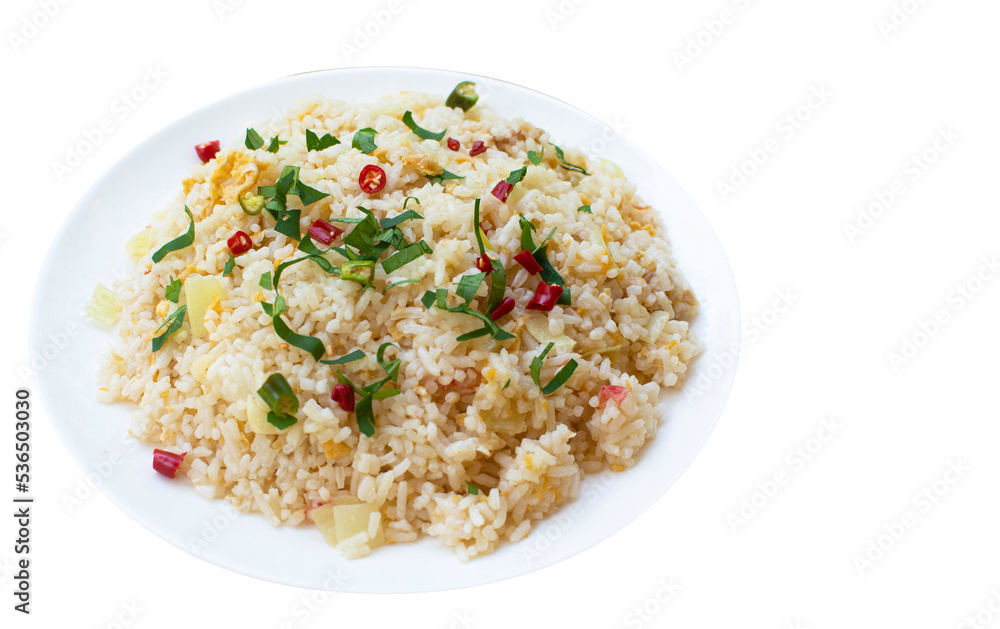fried rice in a plate isolated on white background fried rice in a plate isolated on white background