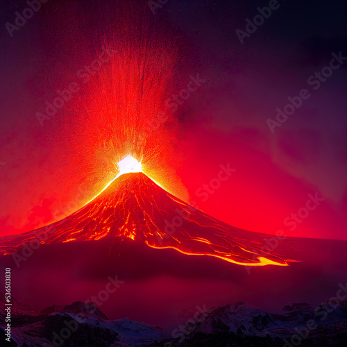 Volcanic eruption and lava. Active Volcano digital art