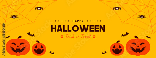 Happy Halloween trick or treat banner background vector design. Flat Design.