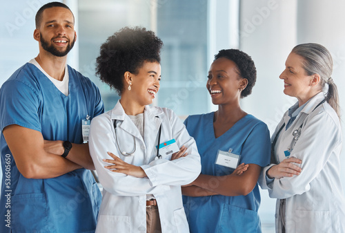 Canvas Print Doctors medical healthcare and happy team at work with smile for medicine portrait, diversity or teamwork in clinic
