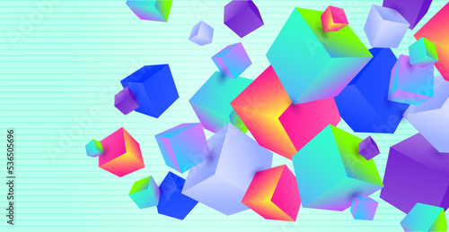 3D abstract background with dynamic cubes. Gradient abstract background, splash of geometric cubes.