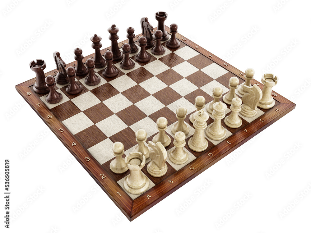 Chess board with wooden chess pieces isolated on transparent background Chess board with wooden chess pieces isolated on transparent background