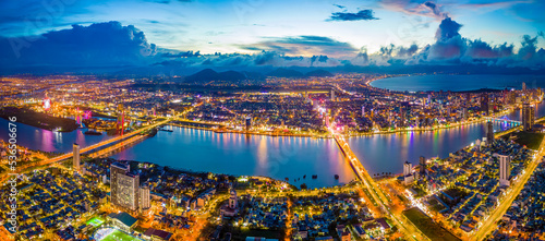 Aerial view of Da Nang beach which is a very famous destination for tourists.