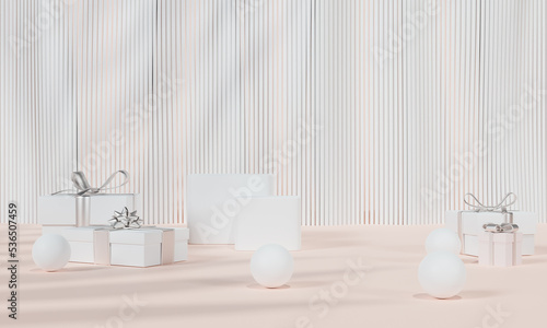 Abstract minimal scene cosmetic pastel background with gift box for product presentation. Tropical leaves natural shadow on wall background  3d rendering.