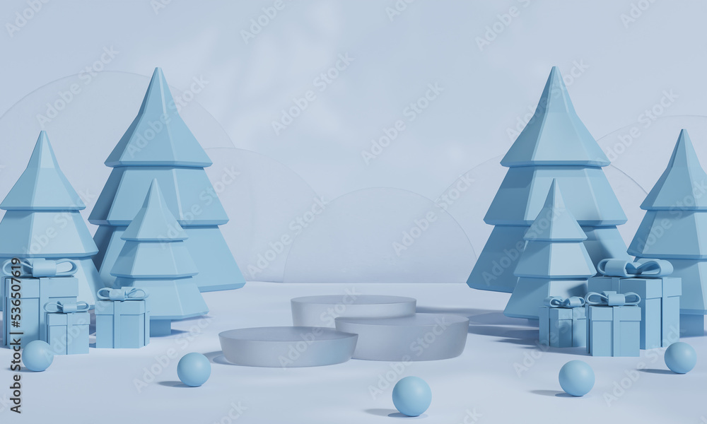 Christmas podium for branding and packaging presentation. Product display with gift boxes, Christmas showcase. Cosmetic and fashion. 3d rendering. Christmas podium for branding and packaging presentation. Product display with gift boxes, Christmas showcase. Cosmetic and fashion. 3d rendering.