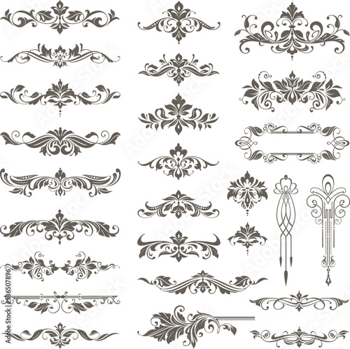 vintage design lace borders monogram logo and corners Vector set art deco floral ornaments elements 