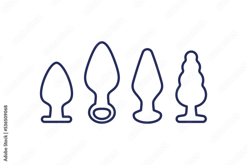 Fototapeta premium anal plugs icons, sex toys line vector