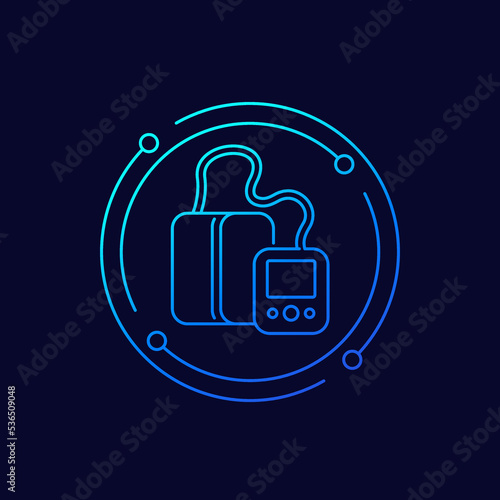 blood pressure monitor or tonometer icon, linear design