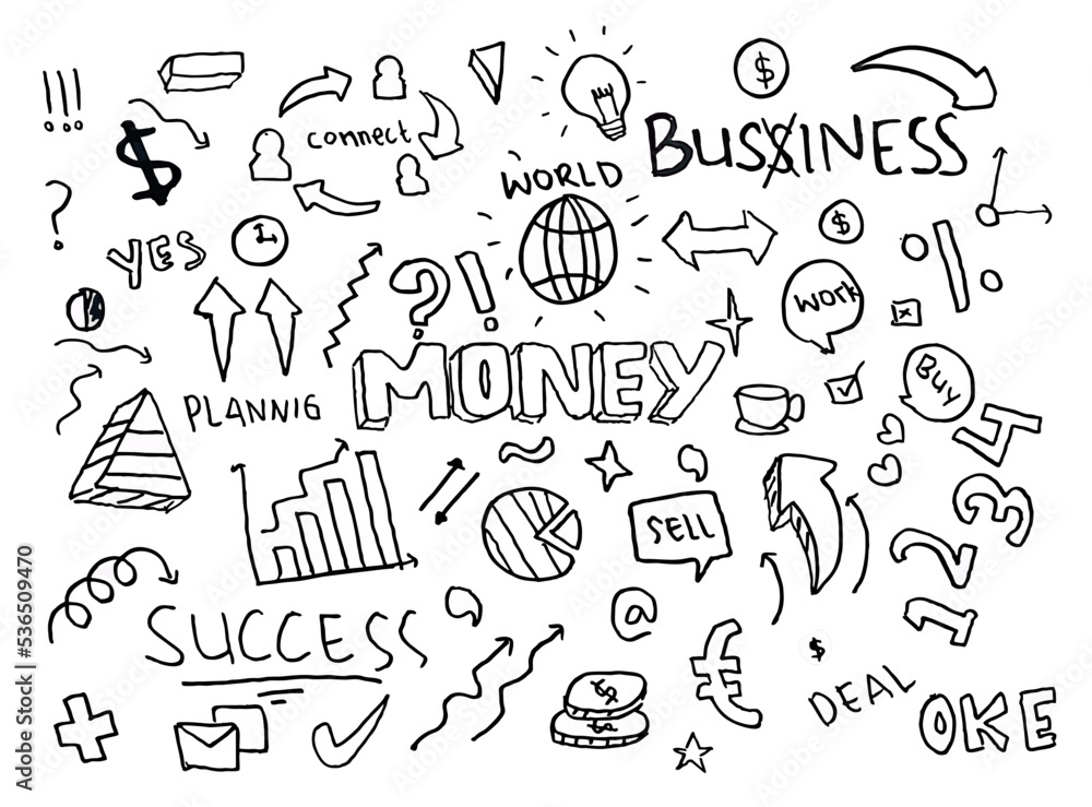 doodle art business money hand drawn vector simple. with flowchart