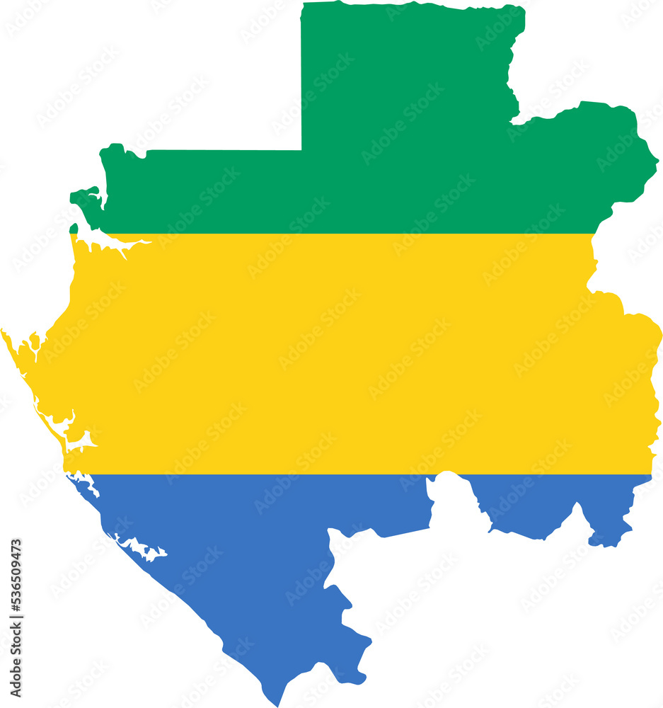 Fototapeta premium Gabon Map Flag. Gabonese Border Boundary Country Shape Nation National Outline Atlas Flag Sign Symbol Banner. Gabonaise Transparent PNG Flattened JPG Flat JPEG