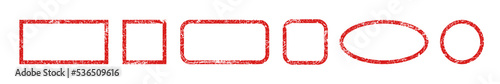 Set red frames of rubber stamp icons, grunge scratching post stamp templates isolated - vector