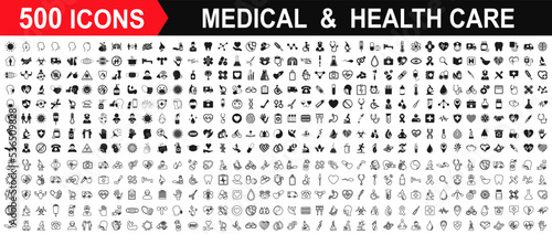 Billede på lærred Set 500 Medicine and Health care flat icons